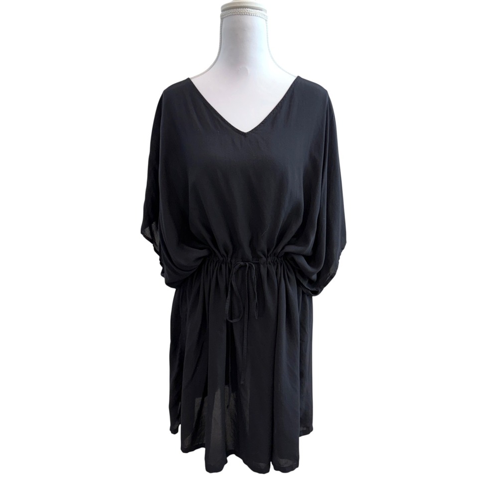 Lands' End Women's M/L Black Oversized Swim Cover-Up Beach Classic Resort Wear